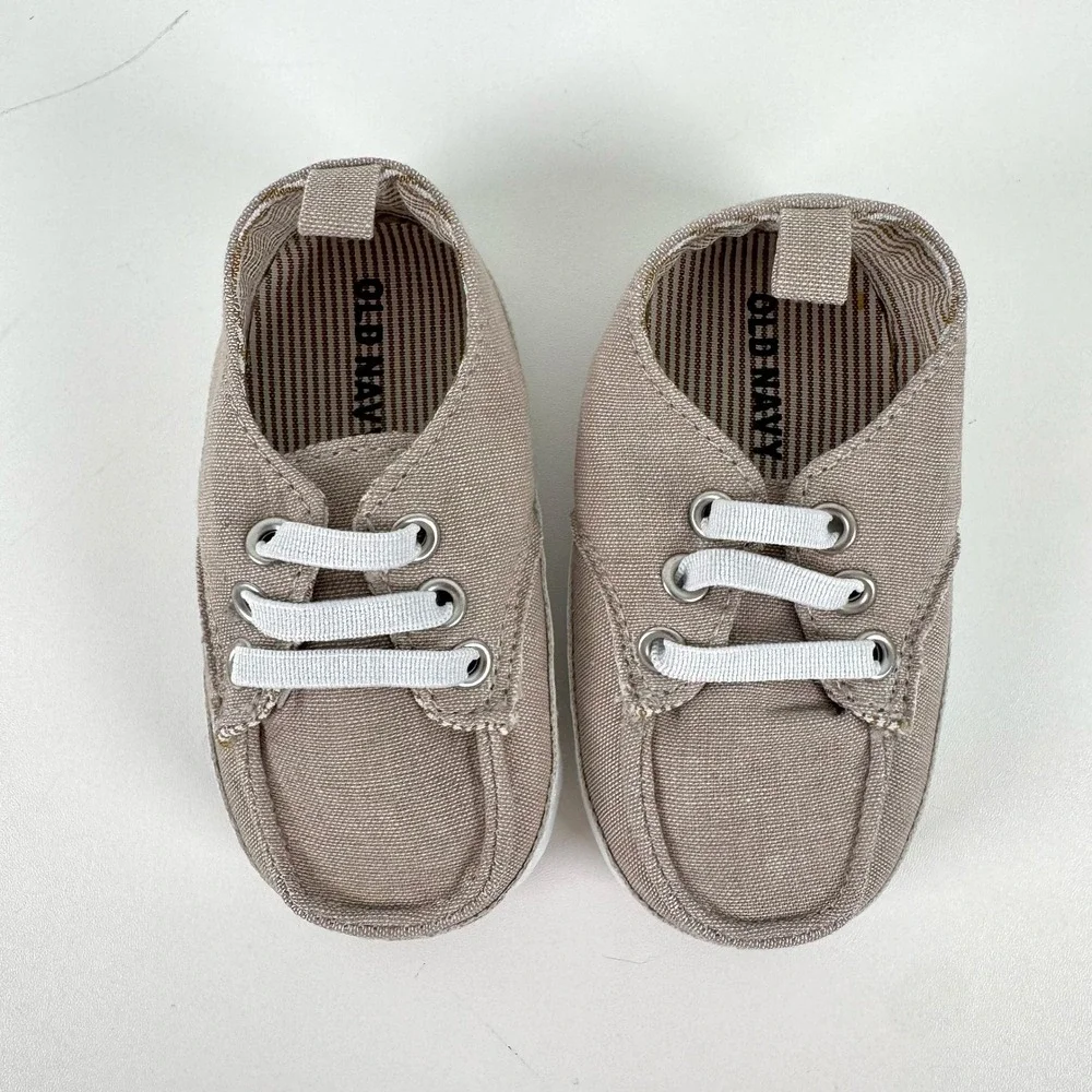 Old Navy Boat Shoes Kids 12-18M Light Khaki Canvas Nautical Preppy Loafers